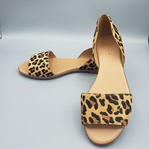 J. Crew Factory Morgan Leopard Calf Hair Peep Toe Sandals